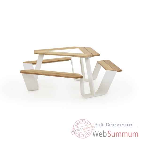 Table picnic anker cadre galvanise & pieds laques blanc, h.o.t.wood Extremis -ANWH