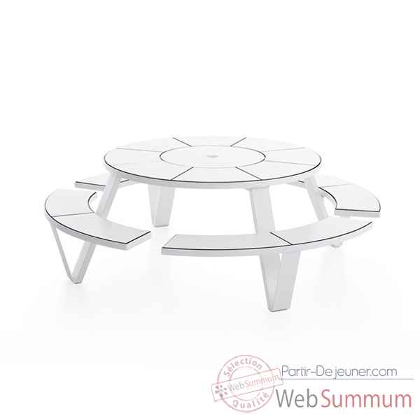 Table picnic pantagruel cadre & pieds laque blanc + plateau de table et bancs en hpl blanc Extremis -PAWHPLW